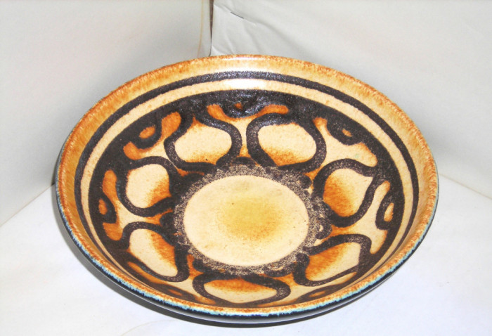 Fructiera ceramica crusty-glaze decorata manual - VEB Haldensleben, Est Germany