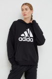 Cumpara ieftin Adidas hanorac de bumbac femei, culoarea negru, cu glugă, cu imprimeu