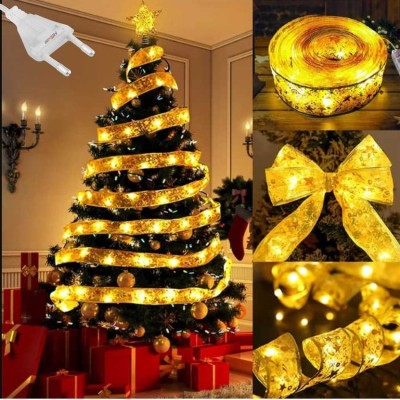 Panglica Luminoasa pentru Bradul de Craciun BZRSH, 50 LED-uri, 5 m, Aurie cu Lumina Alb Calda, 8 Programe , Decor Festiv LED, Ghirlanda Craciun Interi foto