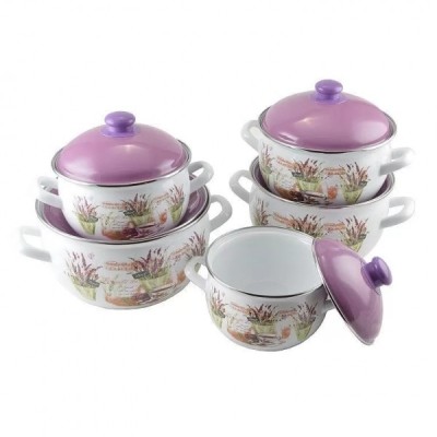 Set 10 piese Cratite Emailate cu Capace Savasan 2.2-6l model Lavanda foto