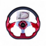 Volan Sport Auto 33cm, Negru cu Insertii Albastru Metalic. Design Ergonomic, Prindere 6 Puncte. Kit Montaj Inclus. Tuning Interior.