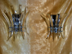 Doua aplice electrice deluxe Art Deco Modernist, cristal crom vintage foto