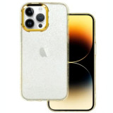 Husa Cover Lens Fashion Golden Frame pentru iPhone 14 Pro Max Auriu