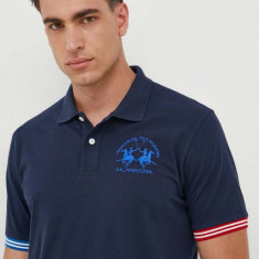 La Martina tricou polo barbati, culoarea albastru marin, cu imprimeu