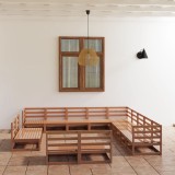 VidaXL Set mobilier de grădină, 13 piese, maro miere, lemn masiv pin
