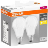 Set 2 becuri Led Osram, E27, LED BASE CLASSIC A, 8.5W(60W), 220-240V, 806 lumeni, lumina calda (2700K), durata de viata 10.000 ore, clasa energetica A