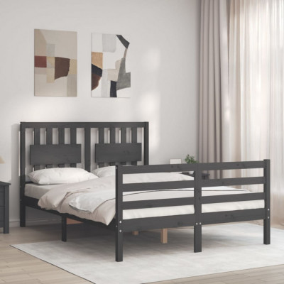 vidaXL Cadru de pat cu tăblie, gri, 140x200 cm, lemn masiv foto