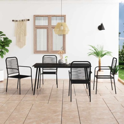 vidaXL Set mobilier de grădină 5 piese negru sfoară de bumbac și oțel 3058279 foto