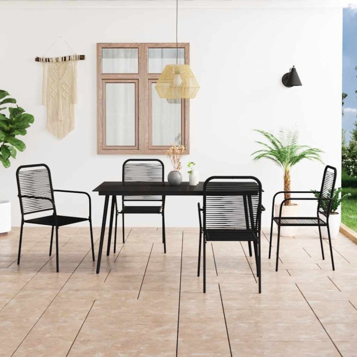 vidaXL Set mobilier de grădină 5 piese negru sfoară de bumbac și oțel 3058279