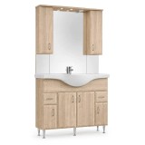 Set Mobilier Baie Leziter Bianca Plus 105 cu Chiuveta, Oglinda, Iluminare LED Integrata, Stejar Sonoma, Asamblat