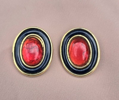 CERCEI CLIPS VINTAGE DIN METAL AURIU CU DECOR DIN PLASTIC foto