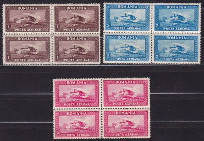ROMANIA 1928 LP 80 a C. RAIU FILIGRAN VERTICAL SERIA IN BLOC DE 4 TIMBRE MNH foto
