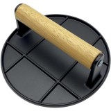 Presa Manuala pentru Carne, Cyrax, din Aliaj de Aluminiu, Maner din Lemn, Presa pentru Burgeri, Usor de Curatat si Folosit, Rotunda, 16x16x6 cm, Neagr