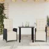 vidaXL Set mobilier de grădină cu perne, 3 piese, negru, poliratan 3213385