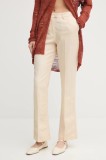 Sisley pantaloni din amestec de in culoarea bej, drept, high waist, 4G1WLF06Y