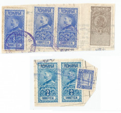 Romania, lot 39 timbre fiscale pe fragmente de document foto