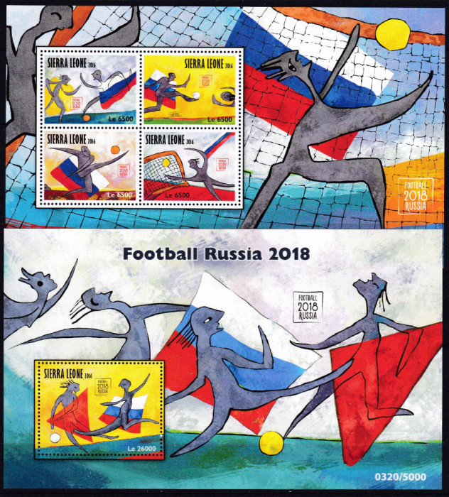 DB1 Fotbal CM Rusia Sierra Leone 2018 MS + SS MNH tiraj 1000