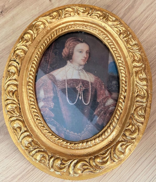 Tablou - Titzian - Regina Isabella a portugaliei - rama poleita cu aur 24K - Portret