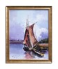 Tablou peisaj velier in Delta Dunarii pictat manual inramat, 55x45cm ulei pe panza, rama din lemn, Geo Ungureanu
