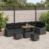 Set de canapea de grădină vidaXL cu 9 piese și perne Ratan Poliratan Negru, Set de canapea de grădină vidaXL cu 2 locuri și perne Negru Poliratan, Set
