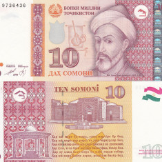 Bancnota Tajikistan 10 Somoni 1999 UNC