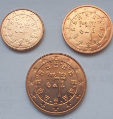 Set 3 monede 1, 2, 5 cents 2008 Portugalia, unc, km#740-742 foto