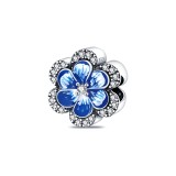 Charm/talisman argint 925, JW1121, model floare alb/albastra, placat cu rodiu