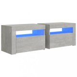 Cumpara ieftin Noptiere cu LED-uri, 2 buc., gri beton, 60x35x40 cm