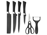 Cumpara ieftin Set cutite bucatarie 6 piese, lame din otel inoxidabil cu strat antiaderent, foarfeca multifunctionala si curatator legume, manere ergonomice, negru