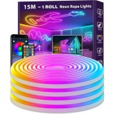 Cumpara ieftin Banda LED neon AILBTON de 15 m, benzi flexibile, control cu aplicatie/telecomanda, moduri multiple, lumini RGB IP65 de exterior