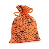 Cumpara ieftin Saculet dulciuri Halloween textil portocaliu negru cm13x18H