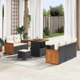 Set canapea grădină 8 piese cu perne negru ratan polimer acacia