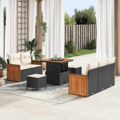 vidaXL Set de canapele pentru grădină cu pernă 8 pcs Negru Rattan poli 3365195
