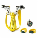 Cumpara ieftin Set praștie profesională PVC cu laser si 50 bile din sticla 14 mm DEPOX&reg;, pentru v&acirc;nătoare și tir outdoor, galben, 11.5 cm