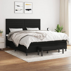 vidaXL Pat box spring cu saltea, negru, 180x200 cm, catifea