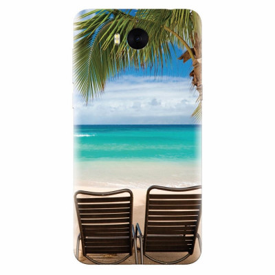 Husa silicon pentru Huawei Y6 2017, Beach Chairs Palm Tree Seaside foto