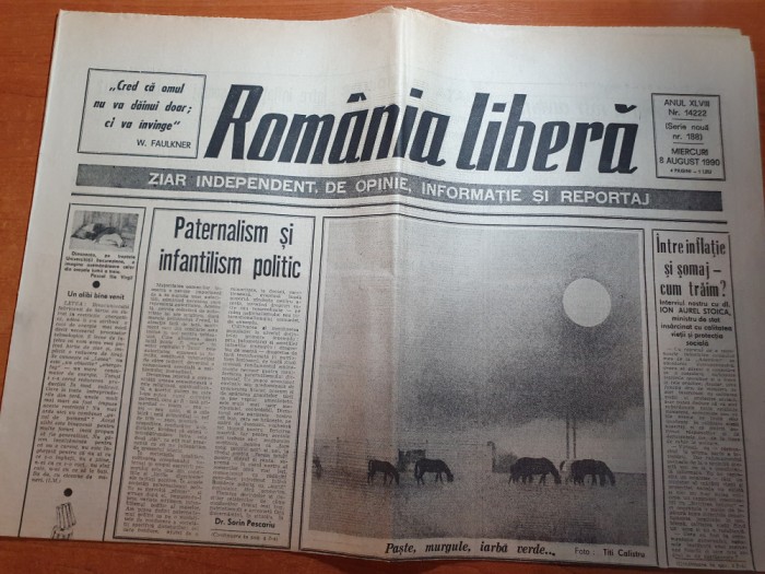 ziarul romania libera 8 august 1990-art.&quot;intre inflatie si somaj-cum traim?&quot;