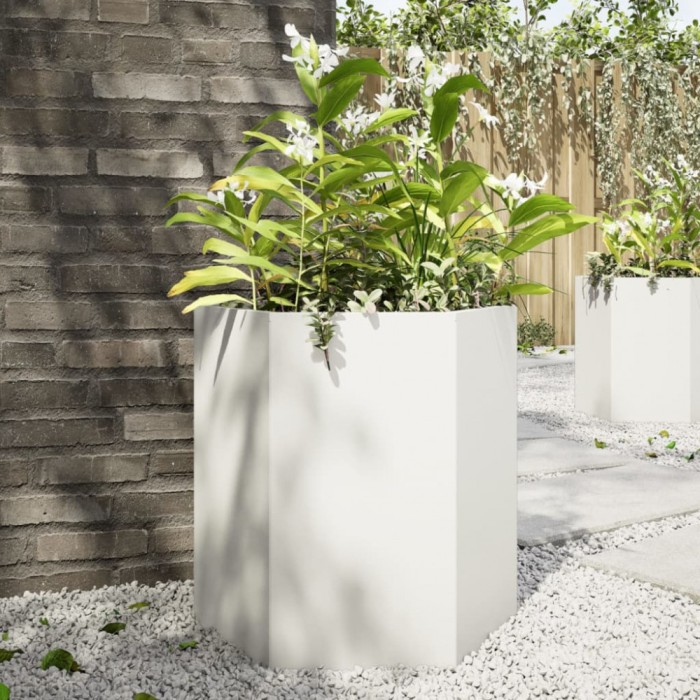 vidaXL Jardinieră de grădină alb 46x40x45 cm oțel hexagonal 851110