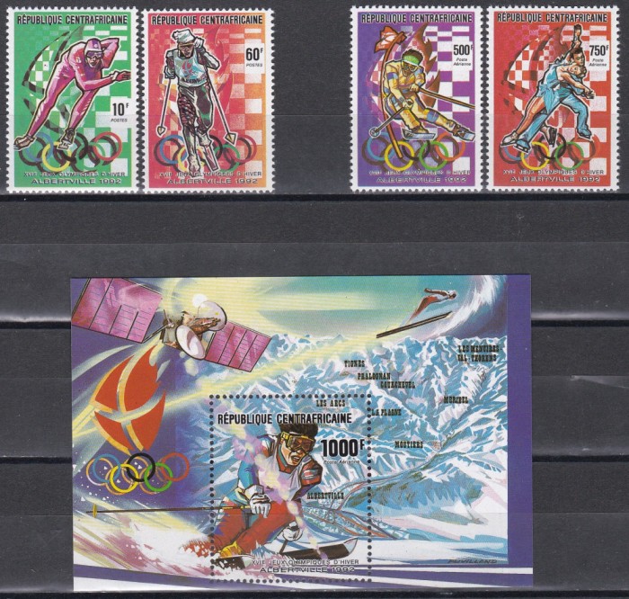 Centrafricana 1990 - J.O. - Albertville, Serie + PA + Colita, MNH