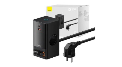 Baseus PowerCombo 65W Fali t&amp;ouml;ltő / Powerstrip (fekete) foto