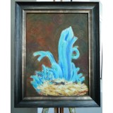 P3. Tablou ulei pe panza, Floare de Calcantit de la Geologie, inramat - 40x50cm