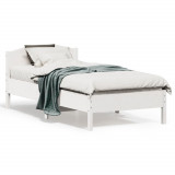 VidaXL Cadru de pat cu tăblie, alb, 90x190 cm, lemn masiv pin