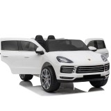Cumpara ieftin Masinuta electrica pentru 2 copii, Porsche Cayenne XXL, cu roti moi si scaun tapitat, 180W, 12V, alba