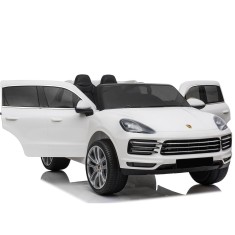 Masinuta electrica pentru 2 copii, Porsche Cayenne XXL, cu roti moi si scaun tapitat, 180W, 12V, alba