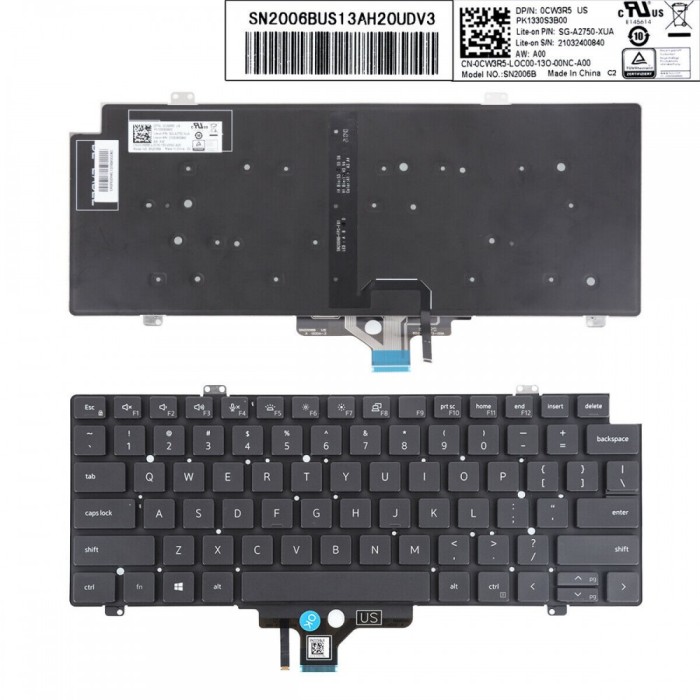 Tastatura Laptop, Dell, 0MT4H4, MT4H4, 0CW3R5, CW3R5, 08MJ5F, 8MJ5F, 0CM7JH, CM7JH, iluminata, layout US
