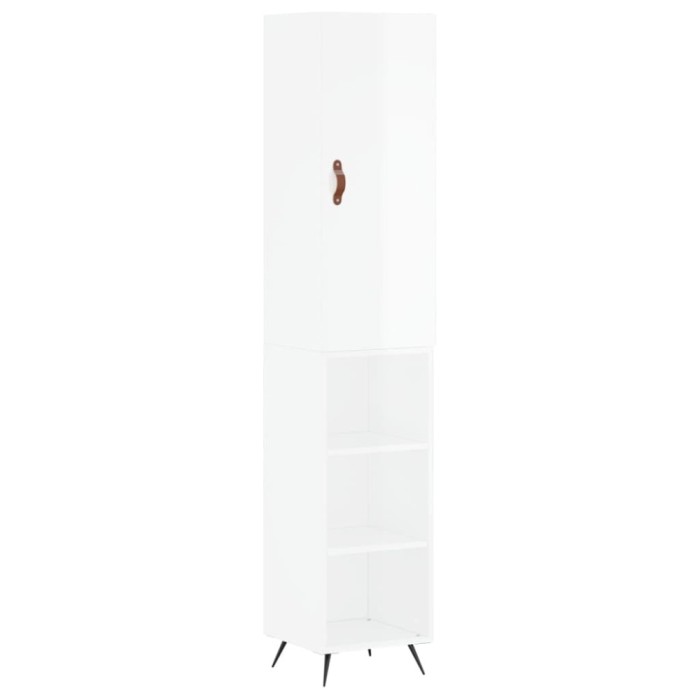 Dulap inalt, alb extralucios, 34,5x34x180 cm, lemn prelucrat