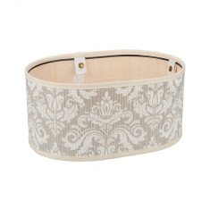 Cosulet pentru paine din bambus, captuseala din panza alba, motiv floral, Alb/Crem,16 x 24 x 34 cm