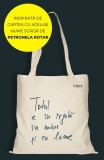 Sacosa panza Trei, Totul e in regula in mine si in lume, Petronela Rotar, 38x42cm, bumbac, maner lung 65cm