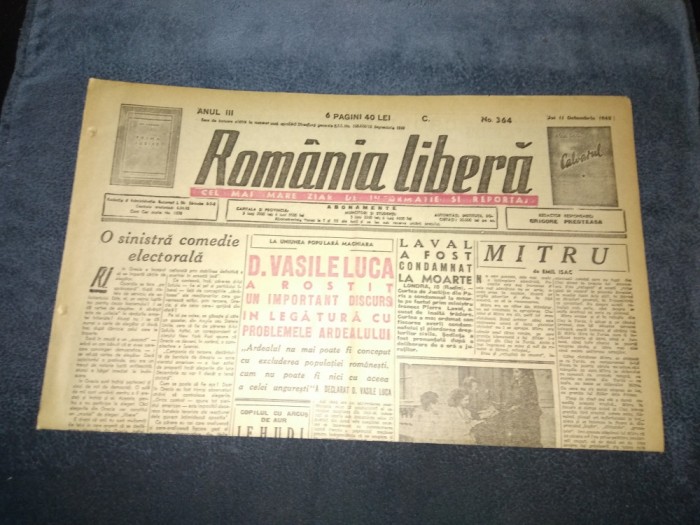 ZIAR ROMANIA LIBERA 11 OCTOMBRIE 1945