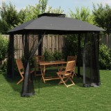 Foișor vidaXL Antracit 2.94x2.94m Oțel, Acoperiș Dublu, Pereți Plasa, Pavilon Gradina